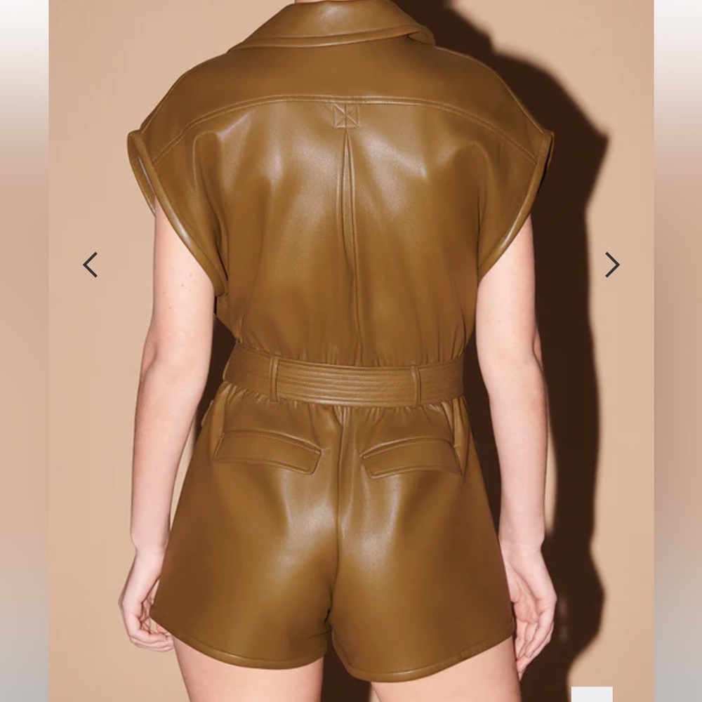 SAYLOR Olive Sleeveless Faux-Leather Belted Romper Jacket - Picture 3 of 4